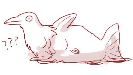 Crude drawing of a half-bird, half-fish animal.