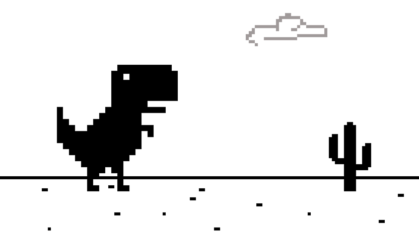 The lonely T-Rex, the dinosaur from the Google Chrome game. This game starts when a user is offline and attempts to navigate to a web page on Google Chrome.